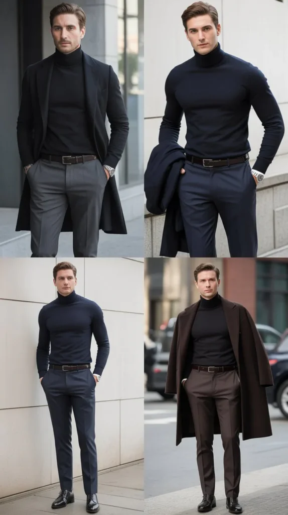 Black Turtleneck with Slim Trousers