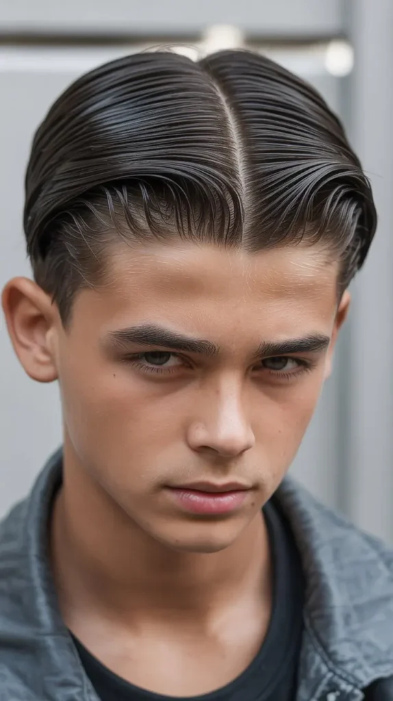 Slicked Back Long Middle Part with Pomade