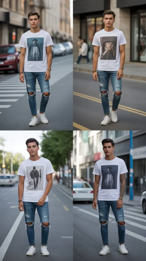 Graphic T-Shirt with Distressed Jeans