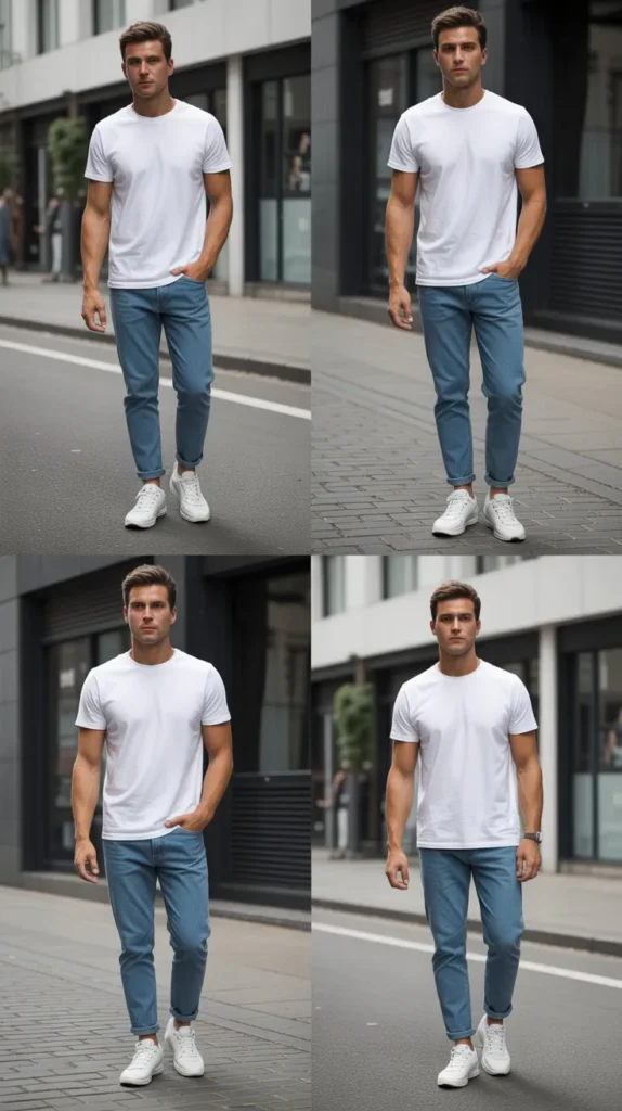 Classic White T-Shirt with Blue Jeans
